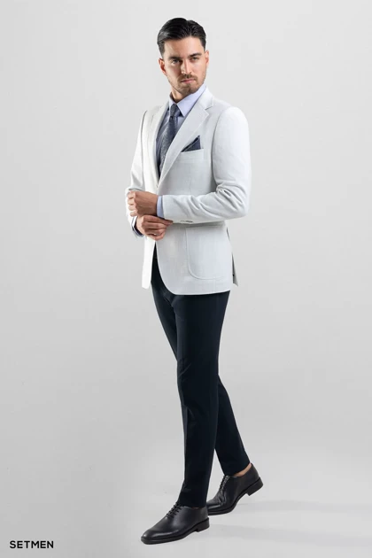 کت تک مردانه یقه انگلیسی نیم آستر دو دکمه