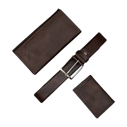 ست سه تکه کیف پول کمربند و جاکارتی مردانه چرمی