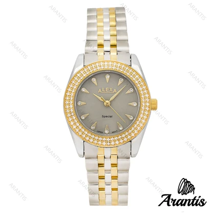 ساعت الکسا 2005z زنانه سیلور طلایی صفحه طوسی دورنگین w-10124