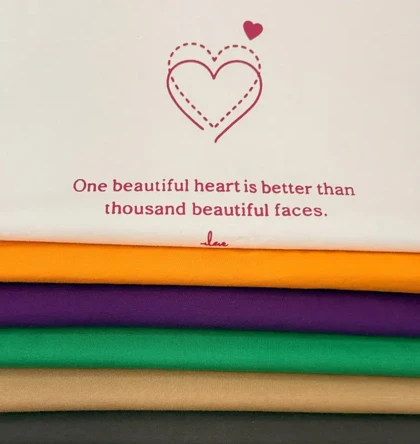 تیشرت زنانه نخ پنبه یقه گرد رنگی طرح Beautiful Heart | آلما شاپ