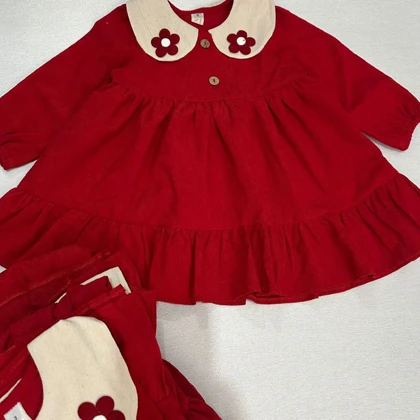 پیراهن قرمز دخترانه یلدایی افرا یقه ب ب