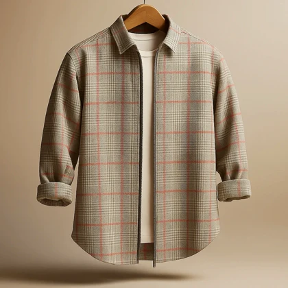 پیراهن چهارخانه پشمی زیپ‌دار مردانه استایل پاییزی شیک و مینیمال