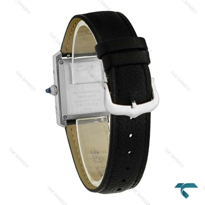 ساعت زنانه کارتیه تانک نقره ای بند چرم مشکی اسمال Cartier-7922-L