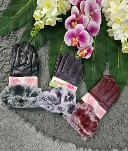 دستکش چرم لبه خز