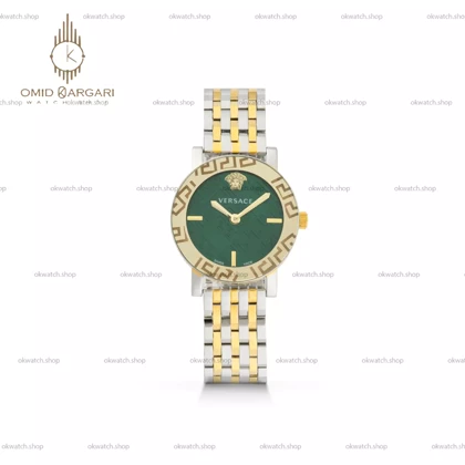 ساعت مچی ورساچه دورحکاکی بند سیلورطلایی صفحه سبز Versace