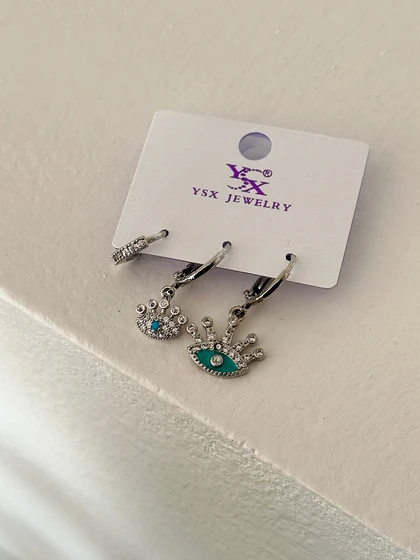 گوشواره YSX پکی 3 تایی طرح چشم نگینی