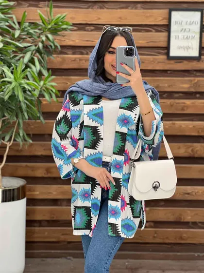 مانتو لینن طرح دار کوک دوزی