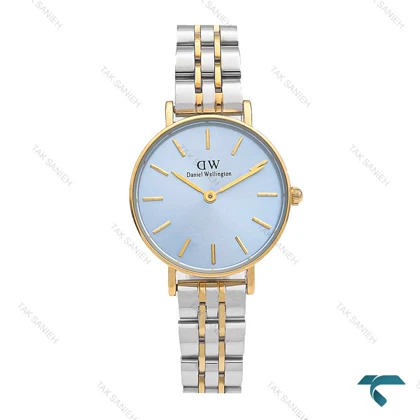 ساعت دنیل ولینگتون زنانه دورنگ طلایی صفحه آبی خطی DW-6049-L