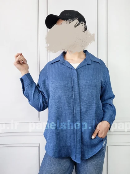 شومیز مانتویی جلو دکمه راه راه لمه