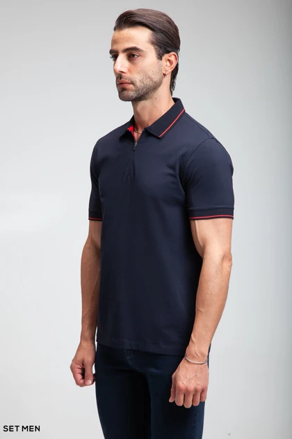 تیشرت یقه دار نیم زیپ