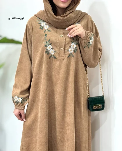 پیراهن مانتویی گلدوزی بابونه همراه با کمربند