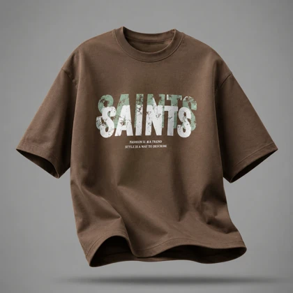 تیشرت مردانه SAINTS شکلاتی پارچه دورس