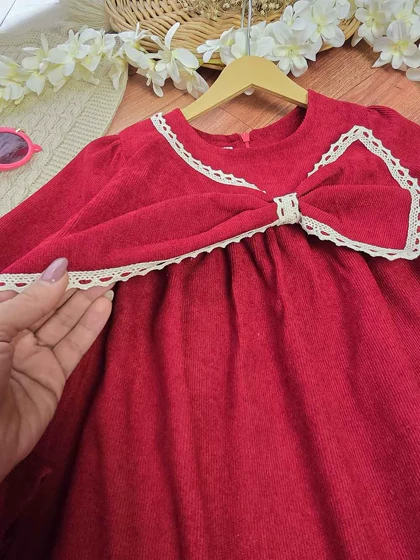 پیراهن دخترانه مخمل طرح پاپیون