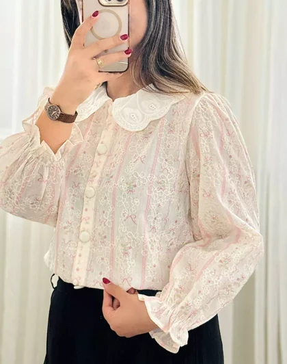 شومیز یقه ب ب تمام خامه دوزی کد 5578
