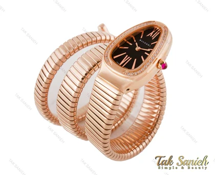ساعت بولگاری ماری زنانه رزگلد نگین‌دار صفحه مشکی Bvlgari-4023-L