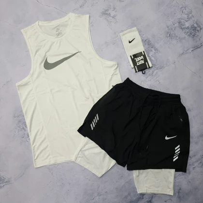 ست تاپ و شلوارک کشاله دار نایکی با 2 رنگ + جوراب