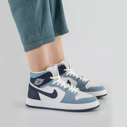 کفش و کتانی رنگ سفید آبی مدل نایک NIKE Jordan 1 ساق‌دار کد 71613