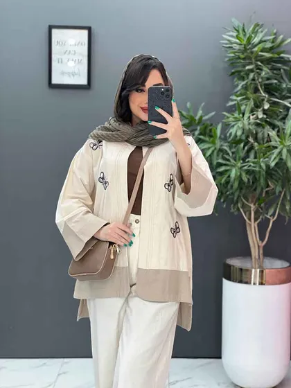 مانتو لینن نچرال طرح پروانه