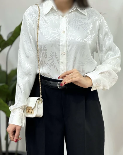 شومیز ساتن جلو دکمه دریا