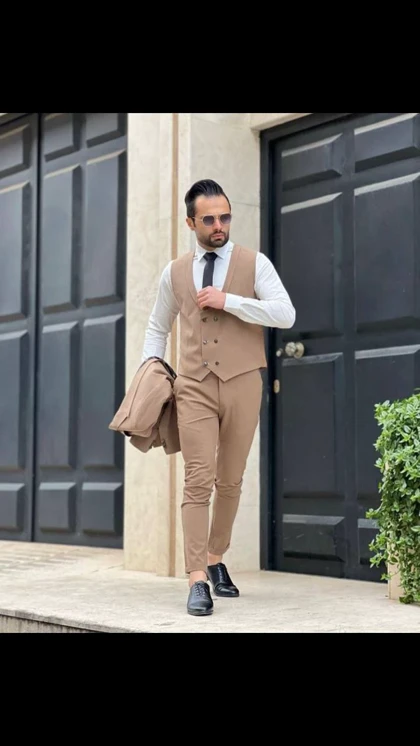 ست سه تیکه کت شلوار جلیقه بزیاق مدل 421 کد 211