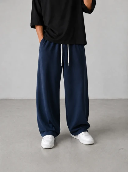 شلوار پارچه ای بگ استایل / پارچه درجه یک اویشو / رنگ سرمه ای