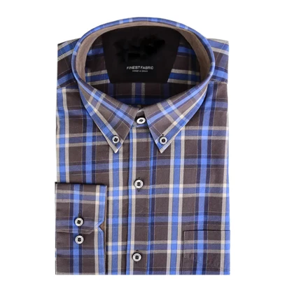 پیراهن مردانه رسمی چهارخونه قهوه‌ای و آبی
