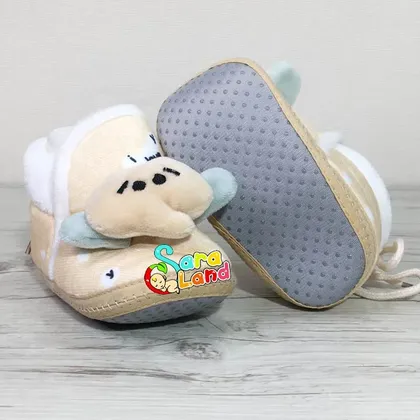 جوراب پاپوشی نوزاد مخمل مدل فیل نسکافه ای