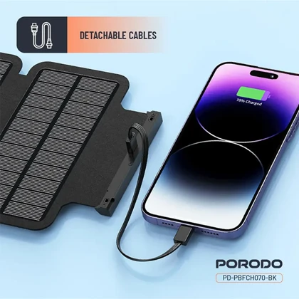 پاوربانک خورشیدی 20000 میلی آمپر پرودو مدل PORODO SOLAR POWER BANK PDPBFCH070BK