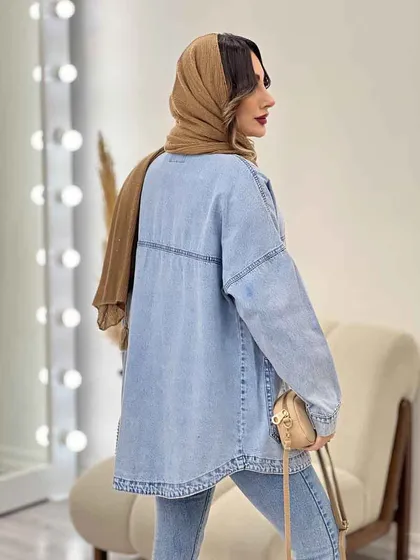 مانتو جین برش‌دار دو جیب
