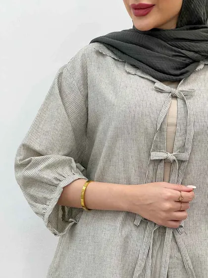 شومیز راه راه جلو بند آستین پیله
