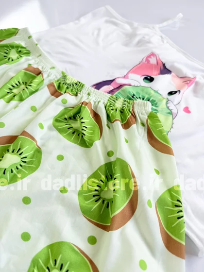 ست لباس خواب تاپ و شورتک طرح گربه و کیوی