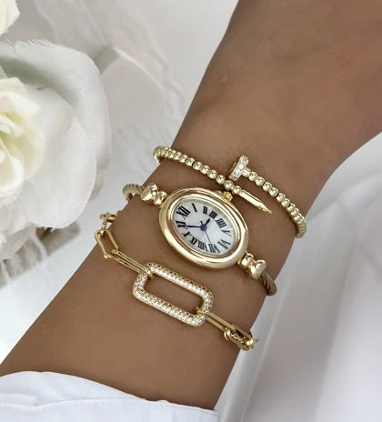 بنگل میخی استیل طلایی زنانه 962