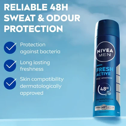 اسپری ضد تعریق مردانه نیوآ NIVEA مدل Fresh Active محافظت 48 ساعته 150ml
