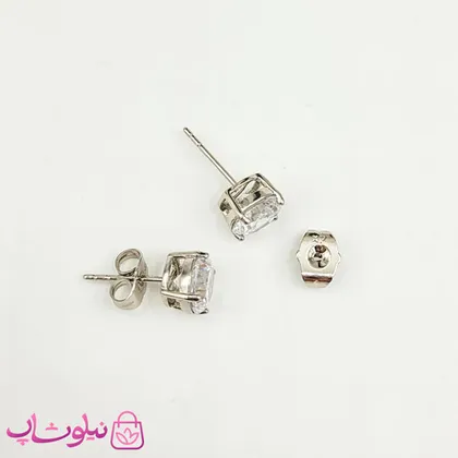 گوشواره دخترانه میخی ژوپینگ نقره ای سفید