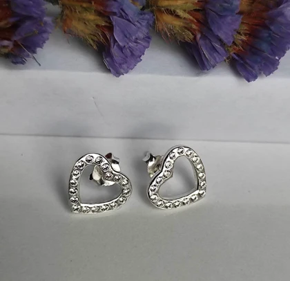 گوشواره نقره 925 زنانه طرح قلب نگین‌دار (زیرکن) – ضد حساسیت