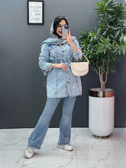 مانتو جین کمرکش چاک‌دار