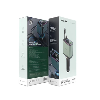 شارژر فندکی 90W گرین لاین مدل GREEN LION RETRACTABLE GNRCC90W