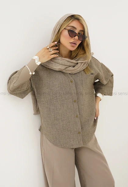 شومیز زنانه لینن شانتون تک جیب کد1006376