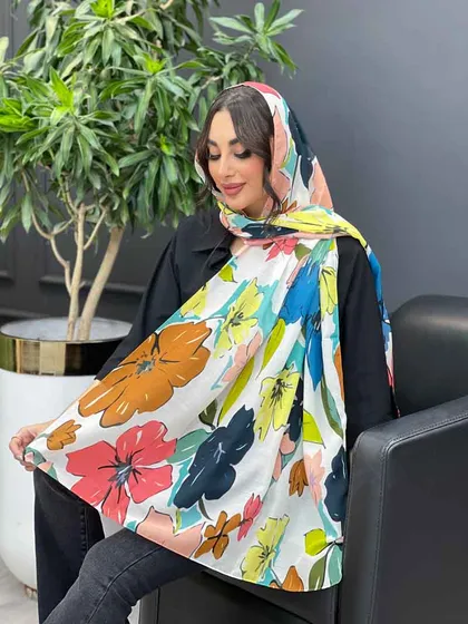 شال حریر نخ طرح گل