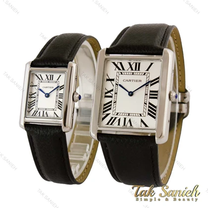 ساعت کارتیه تانک ست سیلور بند چرم مشکی Cartier-5272-S
