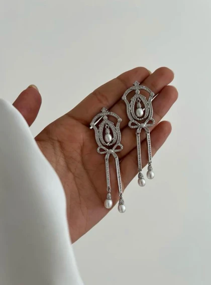 گوشواره طرح جواهر دو آویز بلند