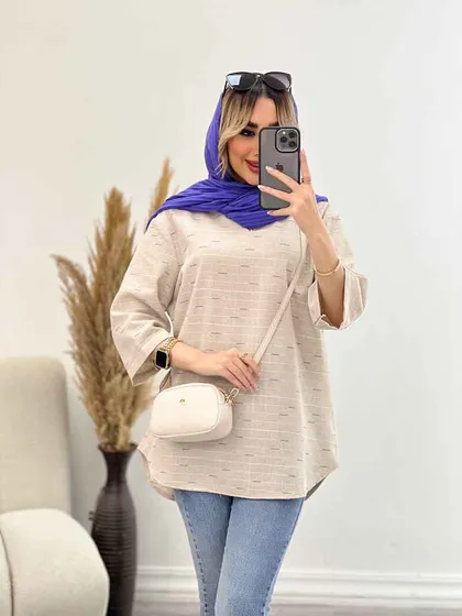 مانتو لینن نچرال یقه دار