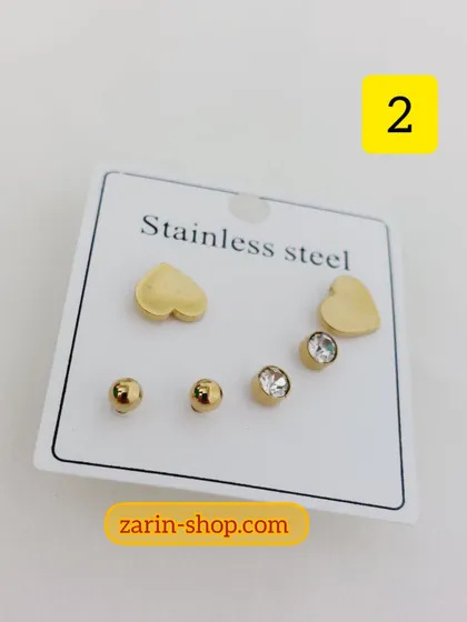 پک گوشواره سه جفتی نگین‌دار