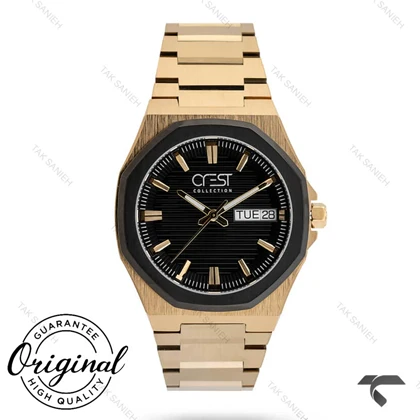 ساعت کرست مردانه 6286-6 صفحه مشکی بند رزگلد Crest-10913-G