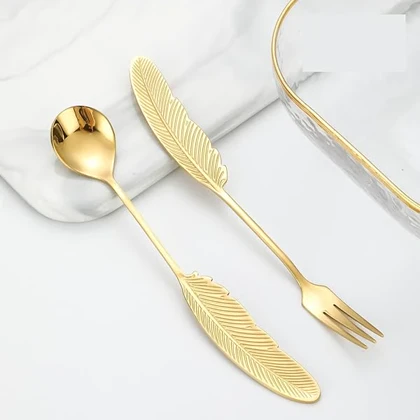 قاشق 6 عددی طلایی طرح پر