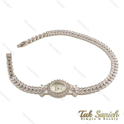 ساعت رویال کرون زنانه مجلسی فول نگین نقره ای دو دور Royal-4499-L