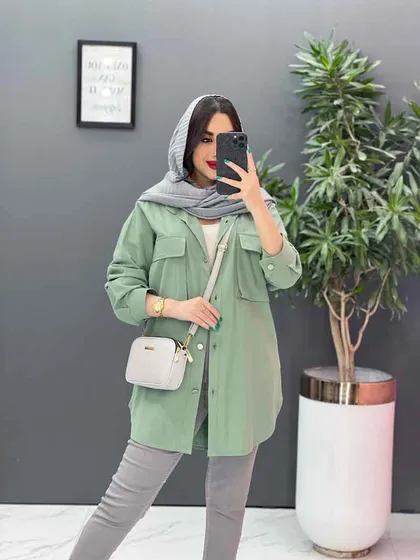 مانتو لینن دکمه فلزی جیب پاکتی