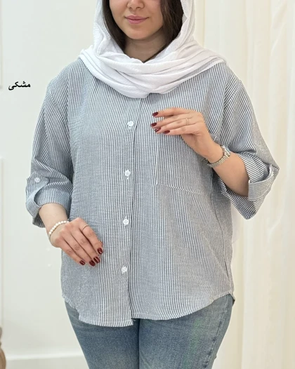 تونیک باکسی راه راه لینن کد محصول 1636