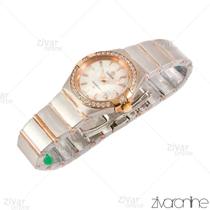 ساعت امگا کانسلیشن زنانه دورنگ رزگلد صفحه صدفی دور نگین 101681