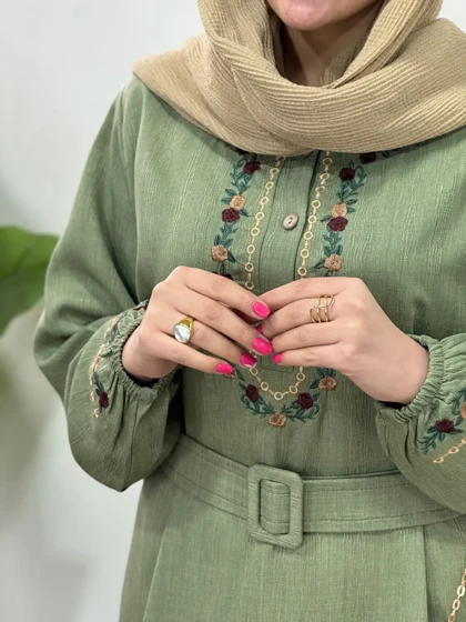 پیراهن مانتویی گلدوزی آیسو فریماه